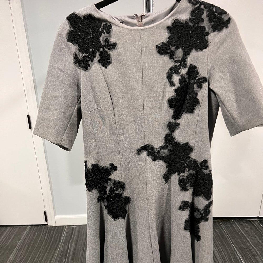 RICKIE FREEMAN FOR TERI JON GRAY BLACK FLARE DRESS 8